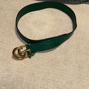 Gucci Emerald Leather Belt with Gold GG Buckle